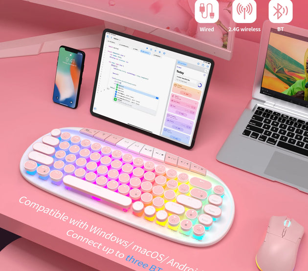 ROYAL KLUDGE RK ROUND Retro Punk Mechanical Keyboard 2.4G Wireless Bluetooth USB 68 Keys RGB Hot Swap Typewriter Gamer Keyboard