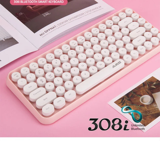 AJAZZ 308i Wireless Keyboard Bluetooth Silent Mouse for Laptop, Mobile Phone, iPad, Tablet Computer, Cute for Office Use