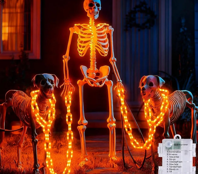 Joomer Chain Lights Halloween Decorative Battery Operated 10 FT 160 LED Waterproof String Lights with Timer Function 8 Lighting