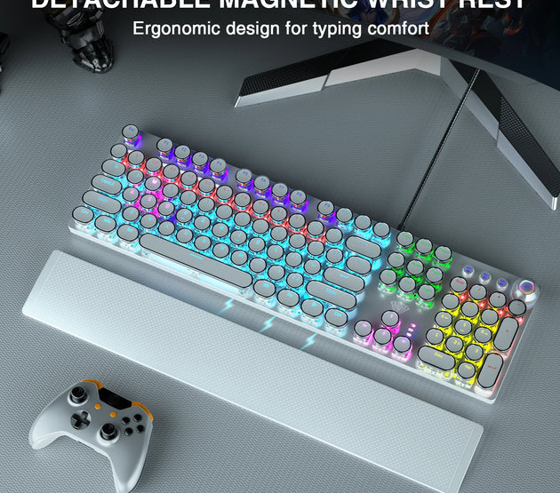 F2088 Mechanical Keyboard Round 104 keys Blue Mechanical Switch Gaming Keyboard RGB Backlit Ergonomic Design