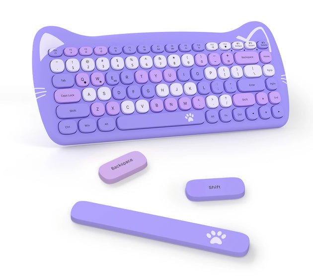 3060i 84-Key Cute Bluetooth Keyboard, Portable Thin Wireless Keyboard with Colorful Round Keycap/Kawaii Cat Ears Design