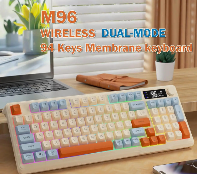 ZIYOU LANG Wireless Gaming Keyboard with Display Screen & Knob, Bluetooth/2.4GHz Quiet Membrane Keyboard, 3000mAh Rechargeable