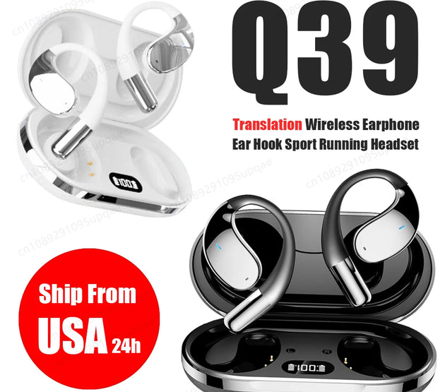 MZYMI Q39 AI Translation Wireless Earphone TWS Ear Hook Sport Running Bluetooth Headset ENC Noise Cancelling Headphone With Mic