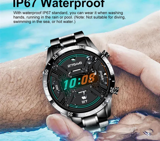 LIGE Stainless Steel Smart Watch Wrist Watch Mature Men Luxury Men Sport Fitness Bluetooth Call Mature Men's Smartwatch Outdoors