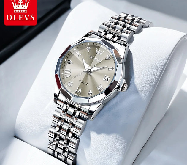 OLEVS Elegant Fashion Women's Watches Luxury Brand Original Quartz Watch for Ladies Waterproof Stainless Steel Luminous Date