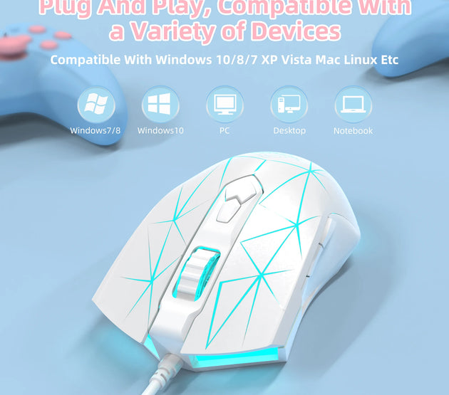 AJ52 RGB Lightweight Gaming Mouse, Programmable 7 Buttons, Ergonomic LED Backlit USB Gamer Mice for Windows Mac OS Linux