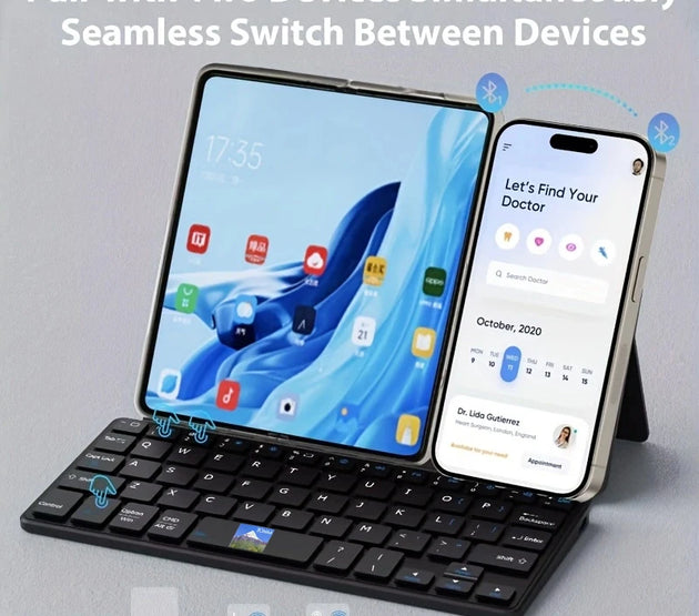 JOMAA Mini Foldable Bluetooth Keyboard Portable Wireless Keyboard Ultra-Slim Travel Folding Keyboard for iPhone iPad Mac Android