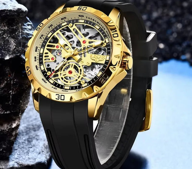2025 New LIGE Top Brand Luxury Hollow Waterproof Tourbillon Mechanical Automatic Watch Men Silicone Skeleton Mens Watches + Box