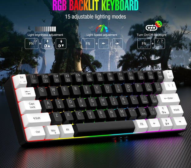 60% wired game keyboard, RGB backlit ultra-small keyboard, waterproof portable, computer/MAC game keyboard