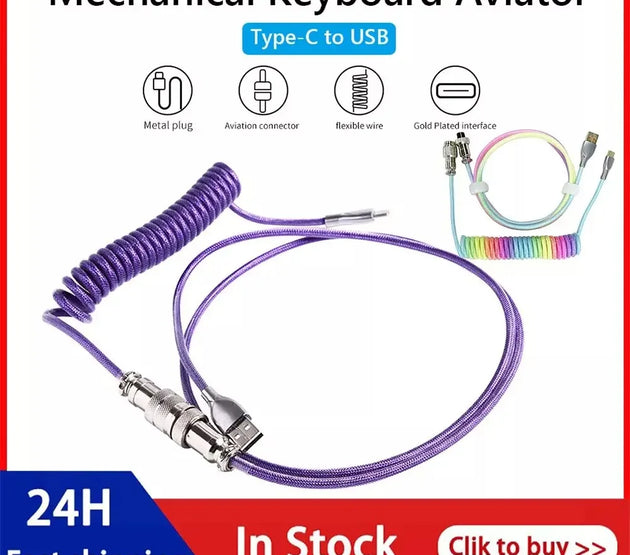 104keys Mechanical Keyboard Coiled Cable Wire Type C Custom Usb Port Cable Aviator Coiling Cable for Gaming Keyboard Accessories