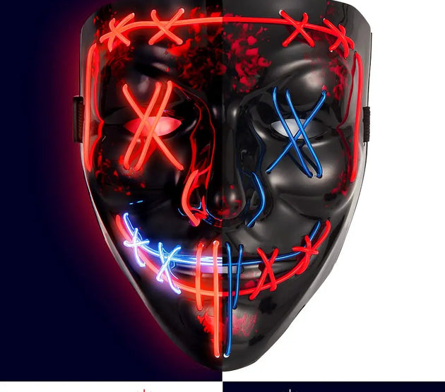 Halloween V-Shaped Glowing Mask - Harmless Material, Easy to Use, Multi-Festival, 3 Lighting Modes, Red & Blue