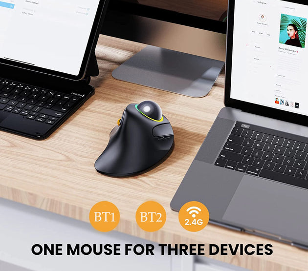 ProtoArc EM03 Wireless Bluetooth Trackball Mouse Rechargeable Ergonomic RGB Backlit Rollerball Mice for Windows Mac iPad