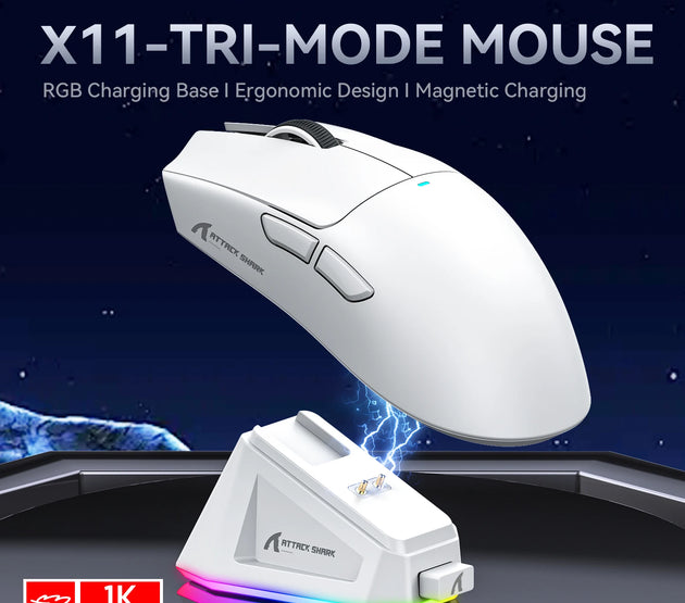 ATTACK SHARK X11 Lightweight Wireless Gaming Mouse with RGB Backlight Charging, Up to 22K DPI, PAW3311 Optical Sensor, HUYU Swit