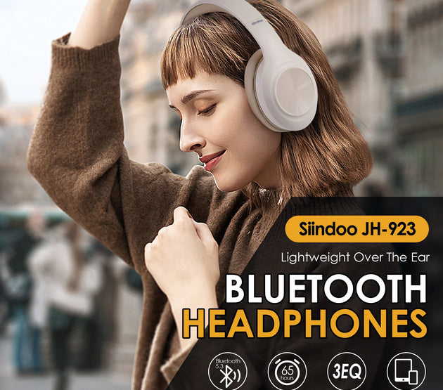 Siindoo JH-923 Wireless Headphones Over Ear,Foldable Bluetooth Headsets,3EQ Sound Modes, Hi-Res Audio with Mic Deep Bass Khaki
