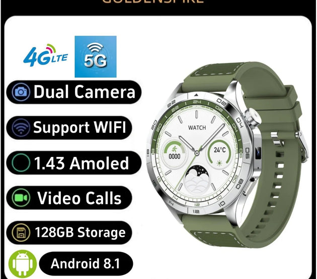 4G Cellular Version Smart Watch Android Smartwatch With Dual Camera 1.43inch Amoled Screen GPS WIFI Sim Card Slot 64GB Storage
