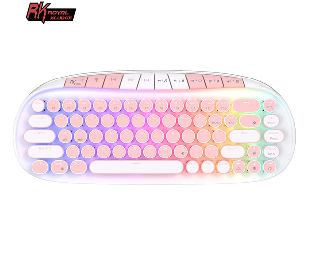 ROYAL KLUDGE RK ROUND Retro Punk Mechanical Keyboard 2.4G Wireless Bluetooth USB 68 Keys RGB Hot Swap Typewriter Gamer Keyboard