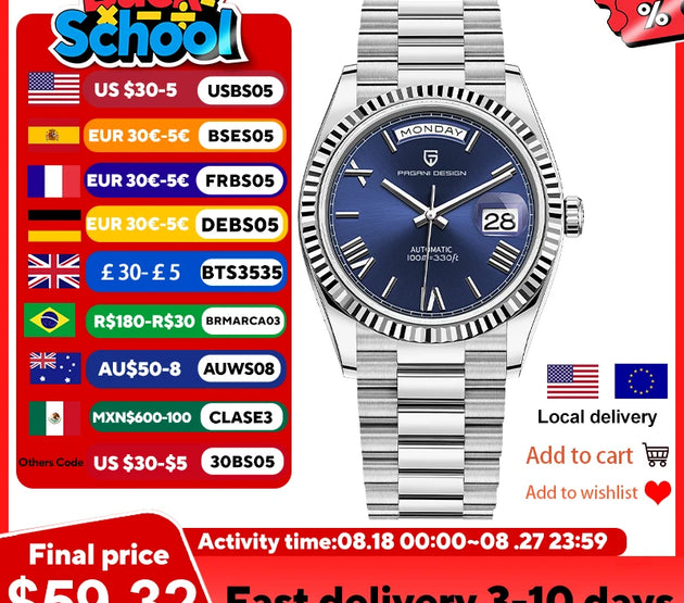 PAGANI DESIGN DD36 Men's Watches Fashion Automatic Watch For Men AR Sapphire Glass ST16 Mechanical Wristwatch Men 2025 New Watch