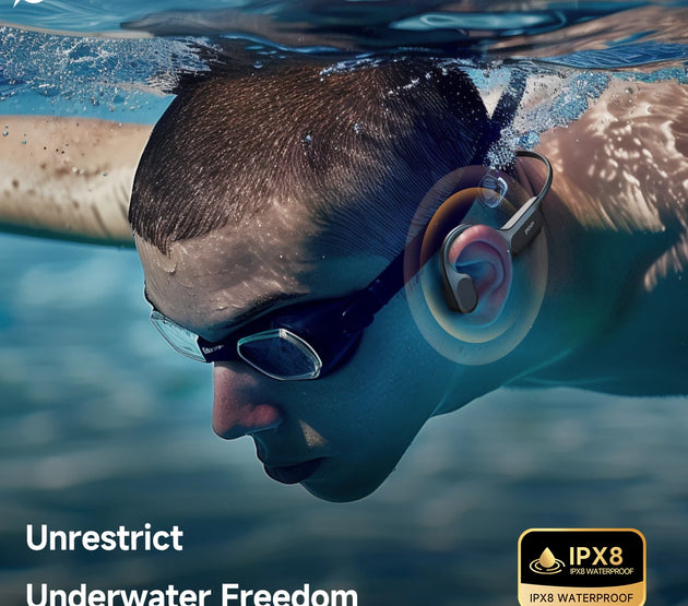 Picun T2 Bone Conduction Earphone IPX8 32GB Bluetooth 5.4 Wireless Headset Hands-free with Mic Waterproof Earbud for Swim Riding