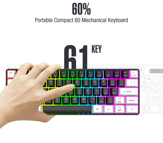 60% wired game keyboard, RGB backlit ultra-small keyboard, waterproof portable, computer/MAC game keyboard