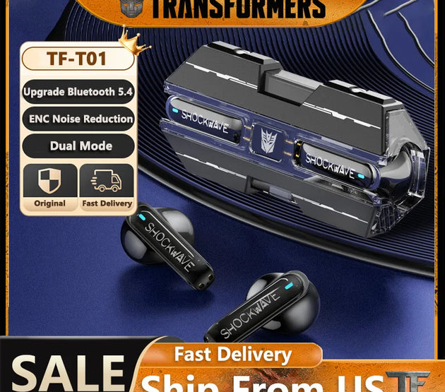 Ship From US Transformers TF-T01 Gaming Earphones Bluetooth 5.4 ENC Noise Reduction Headphones HD Call Music Earbuds Bumble Bee