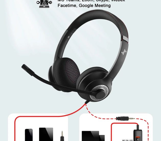 JIAMQISHI USB Headphones PC Computer Headset Noise Cancelling with MIC in-line Control for Home Office Online Class Skype Zoom