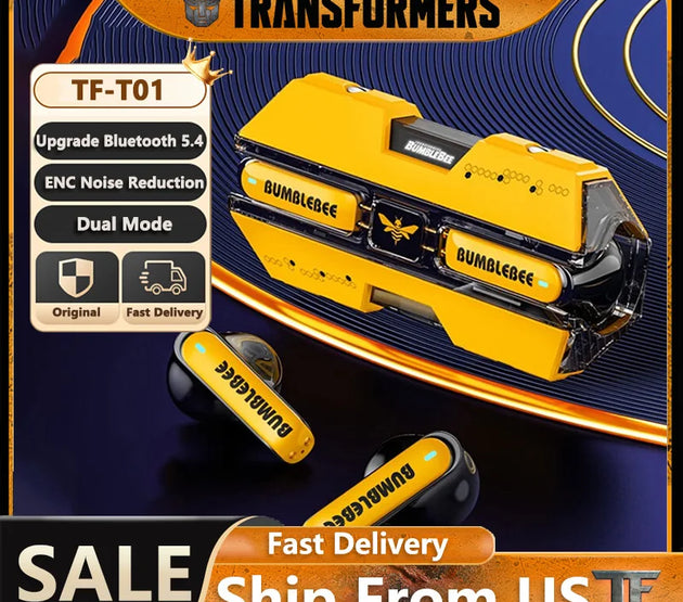 Ship From US Transformers TF-T01 Gaming Earphones Bluetooth 5.4 ENC Noise Reduction Headphones HD Call Music Earbuds Bumble Bee