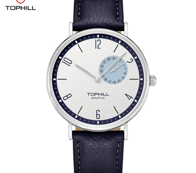 TOPHILL Men's Bauhaus Quartz Watch Ultra Slim 40mm Minimalist Dial Sapphire Glass Leather Strap Stainless Steel Case