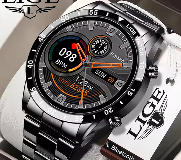LIGE Stainless Steel Smart Watch Wrist Watch Mature Men Luxury Men Sport Fitness Bluetooth Call Mature Men's Smartwatch Outdoors