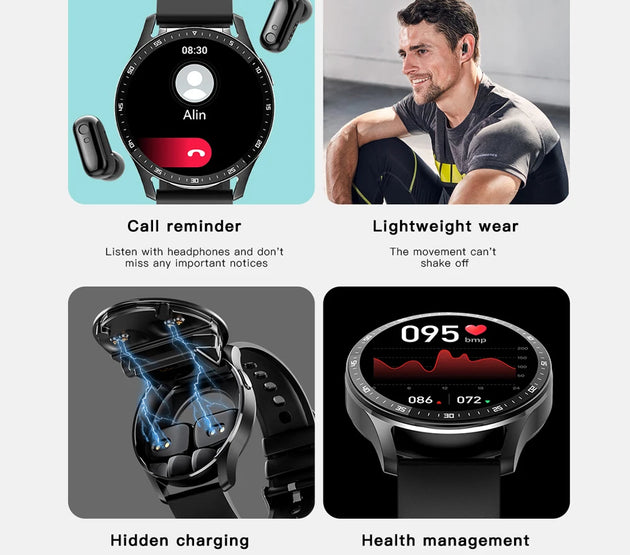 GEJIAN X10 Headset Smart Watch TWS Two In One Wireless Bluetooth Dual Headset Call Health Blood Pressure Sport Music Smartwatch