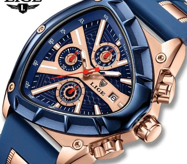 LIGE Fashion Men Watch Triangle Chronograph Military Wristwatch Sport Army Mens Watches Luxury Waterproof Quartz Clock Man Reloj