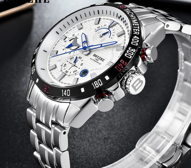 BOYZHE mechanical watch, multi-functional fully automatic mechanical watch, skeleton calendar business watch, waterproof men's w