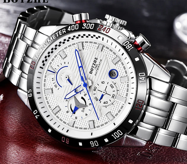 BOYZHE mechanical watch, multi-functional fully automatic mechanical watch, skeleton calendar business watch, waterproof men's w