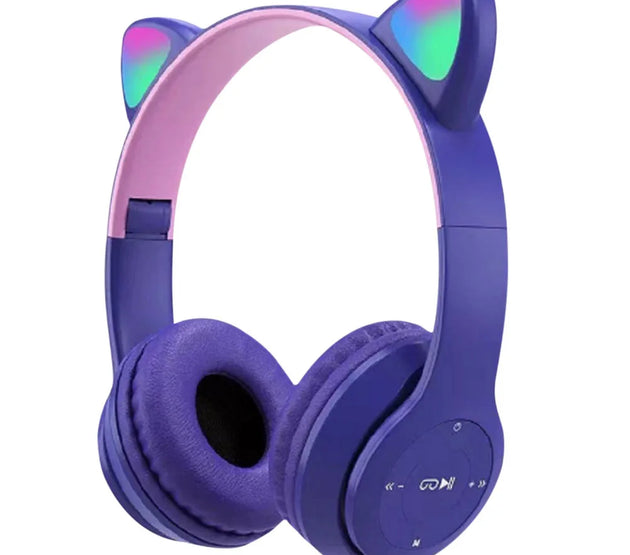 Wireless Headphones Cat Ear Gaming Headset Glow Light Bluetooth-Compatible Helmets Cute Over-Ear Headsets for Kids and Adult