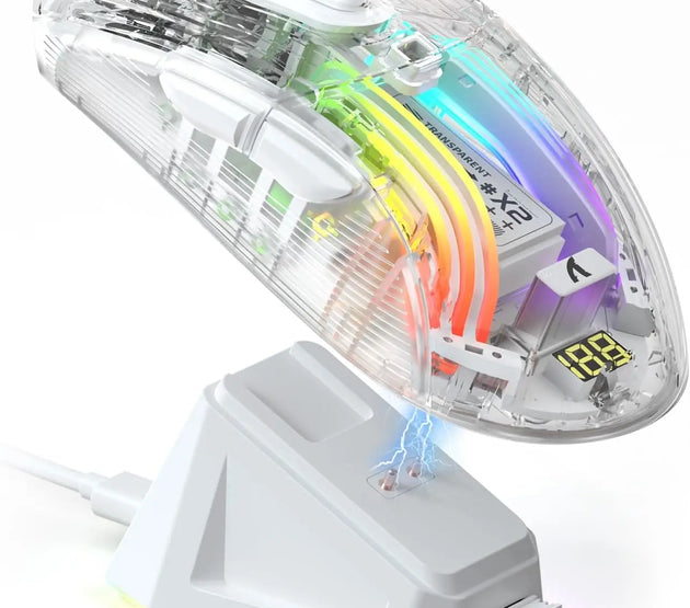 ATTACK SHARK X2Pro Wireless Gaming Mouse with RGB Charging Dock,Tri-Mode Mute Mouse RGB Backlit,Transparent Shell,PixArt 3212