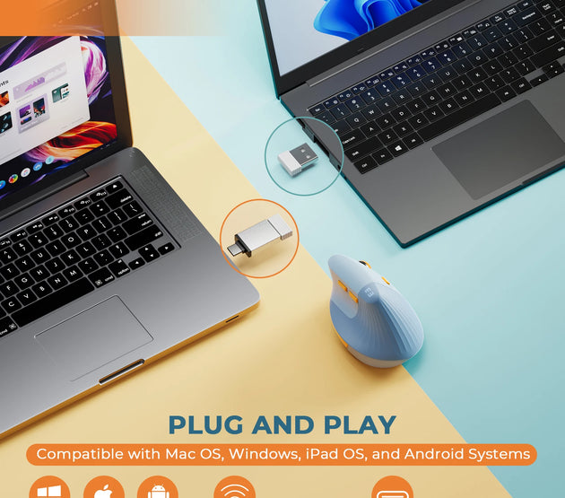 SEENDA Vertical Wireless Mouse Type C Rechargeable Ergonomic USB & Type C Mice for Laptop Laptop PC MacBook Windows Android