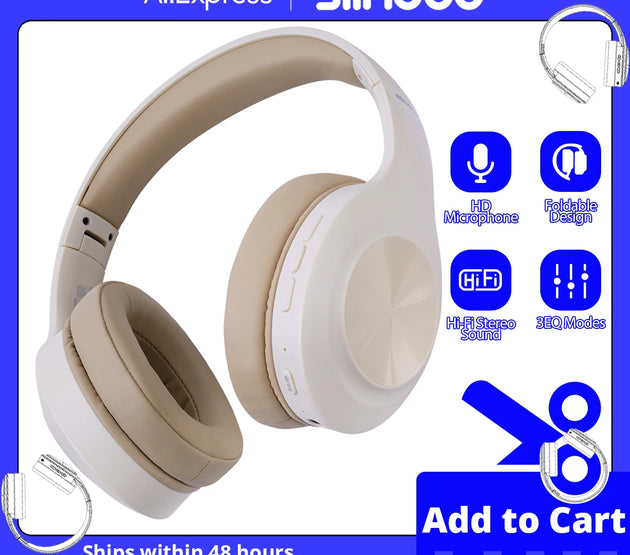 Siindoo JH-923 Wireless Headphones Over Ear,Foldable Bluetooth Headsets,3EQ Sound Modes, Hi-Res Audio with Mic Deep Bass Khaki