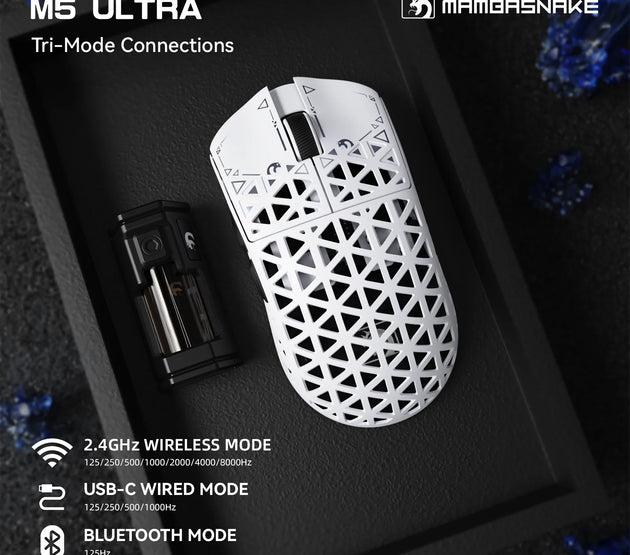 MAMBASNAKE M5 Ultra Wireless Gaming Mouse,39g Carbon Fiber,42K DPI PAW3950 Sensor,8KHz Polling Rate,Tri-Mode Mouse with Griptape