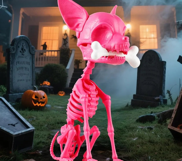 Halloween Skeleton Dog Decor 15inch Pink Cute Puppy Bones Realistic ABS Animal Skeleton for Outdoor Indoor Graveyard Party Disp