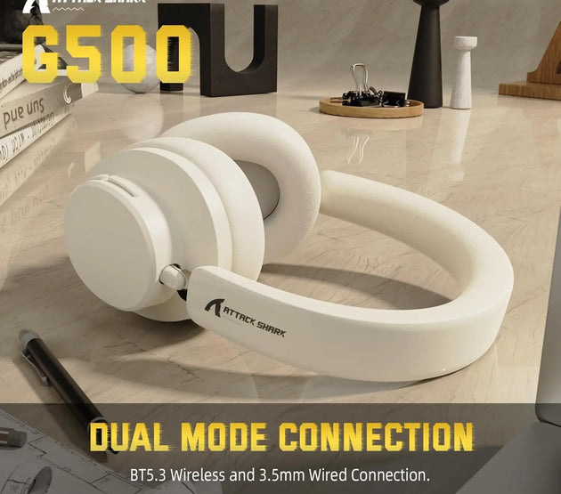 ATTACK SHARK G500 Wireless Over-ear Noise Canceling Headphones,Bluetooth ANC Gaming Headset with BT 5.3/3.5mm Audio Cable
