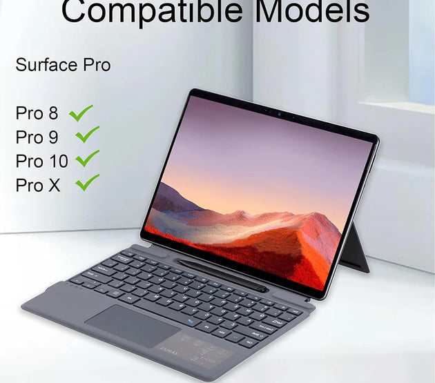 Wireless Bluetooth Backlit Slim Keyboard with Touchpad for Microsoft Surface Pro 8 9 10 X Portable Rechargeable Keyboard