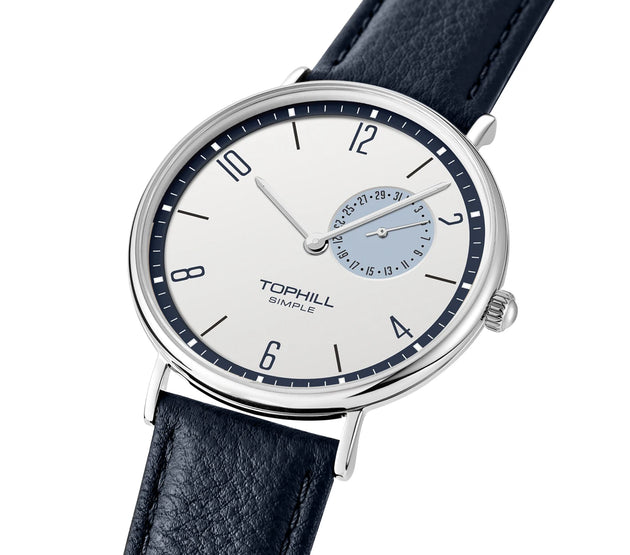 TOPHILL Men's Bauhaus Quartz Watch Ultra Slim 40mm Minimalist Dial Sapphire Glass Leather Strap Stainless Steel Case