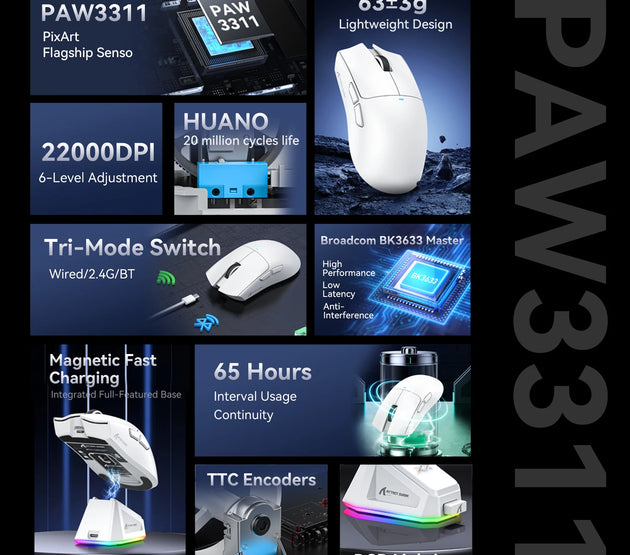 ATTACK SHARK X11 Lightweight Wireless Gaming Mouse with RGB Backlight Charging, Up to 22K DPI, PAW3311 Optical Sensor, HUYU Swit