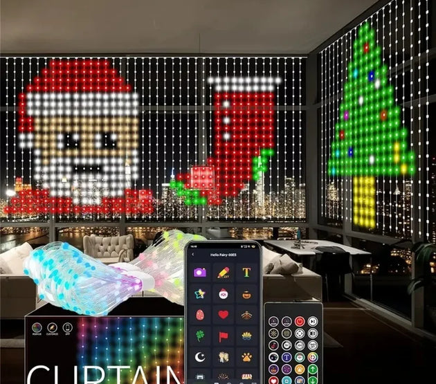 400LEDs Smart LED Curtain Lights USB Dynamic Pattern DIY Curtain String Light with App Remote for Christmas Halloween 2*2m/3*3m