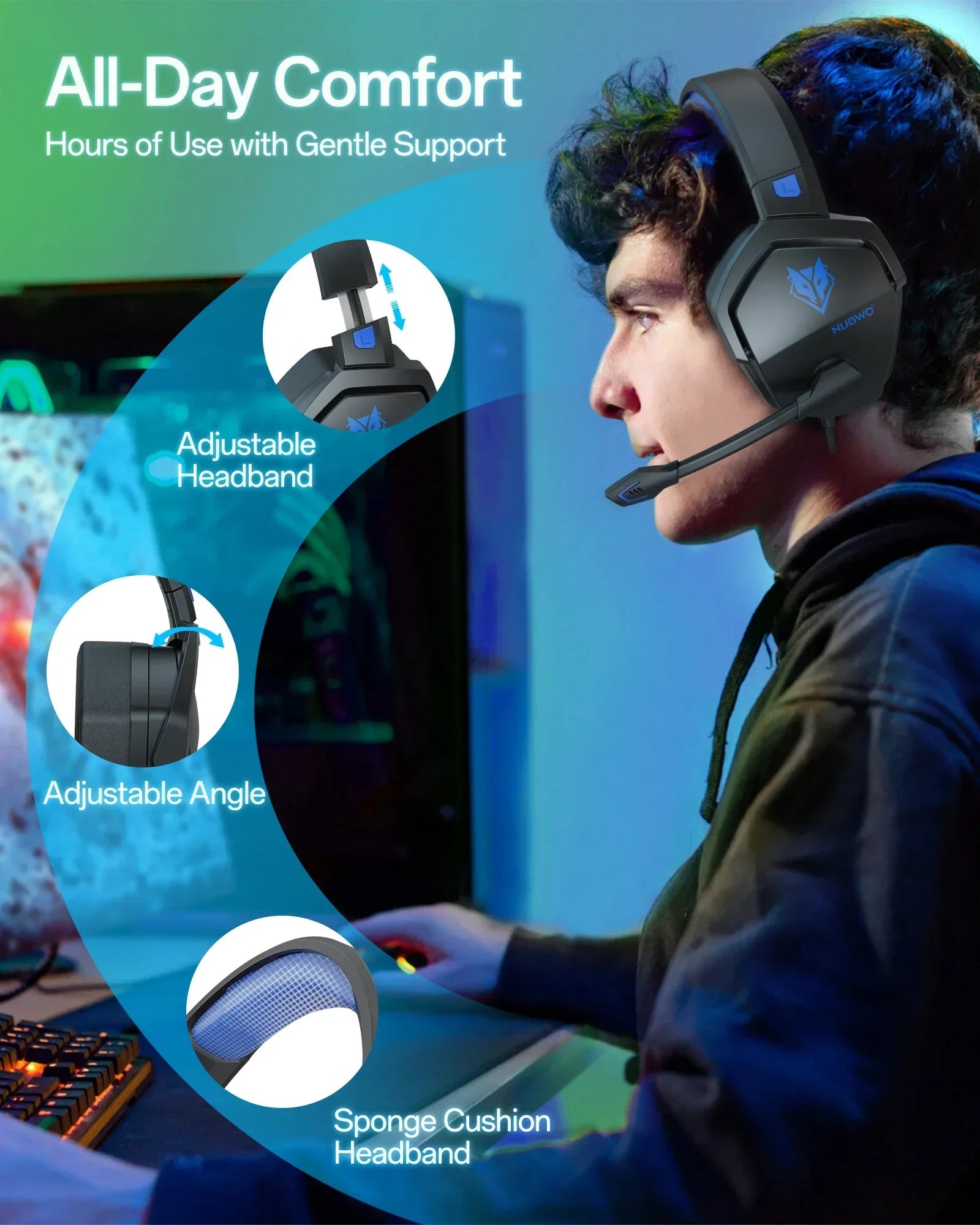 NUBWO N16 Wired Gaming Headsets for Xbox PS5 PS4 PlayStation Switch Mac Over Headphones with MIC Stereo Sound Wired Xbox Headet