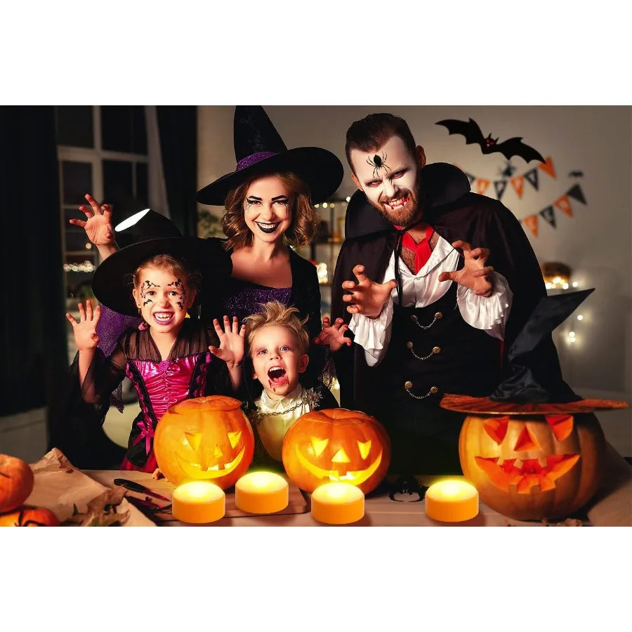 4 Pack Battery Operated Timer Halloween LED Pumpkin Lights with Remote Control for Flameless Flickering Orange Jack O Lantern D