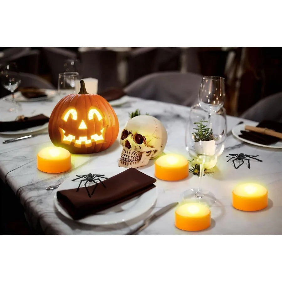 4 Pack Battery Operated Timer Halloween LED Pumpkin Lights with Remote Control for Flameless Flickering Orange Jack O Lantern D