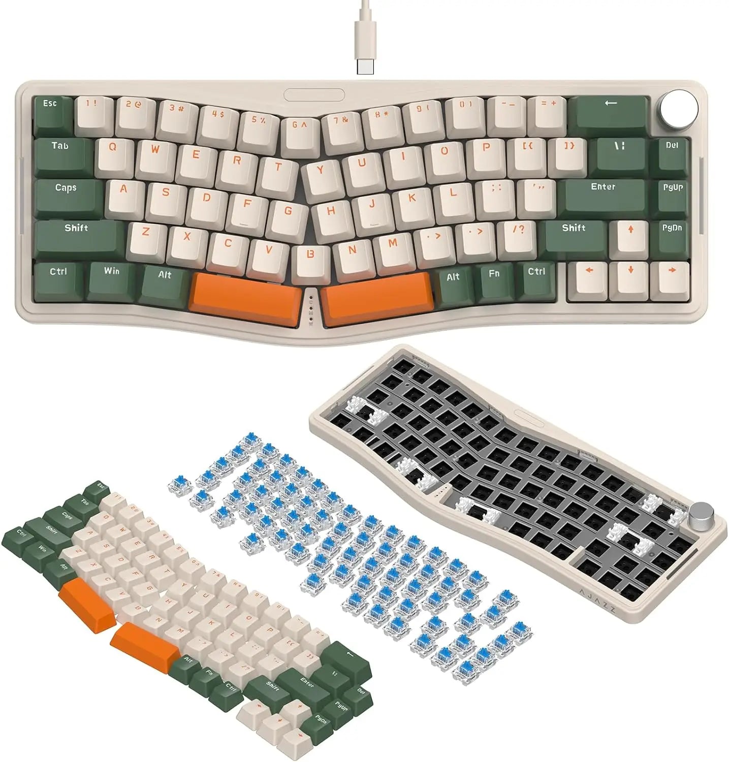 MAMBASNAKE x ATTACK SHARK AKS068 Alice Layout Wired Mechanical Keyboard, Gasket Mount 68 Keys Ergonomic Gaming Keyboard USB-C
