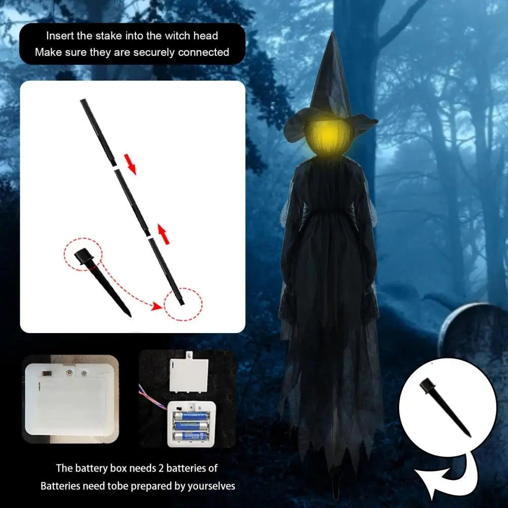 Halloween Creepy Witch Wizard with 7 Colors LED Lights Holding Hands Screaming Witches with Sound Activated Sensor Halloween Out