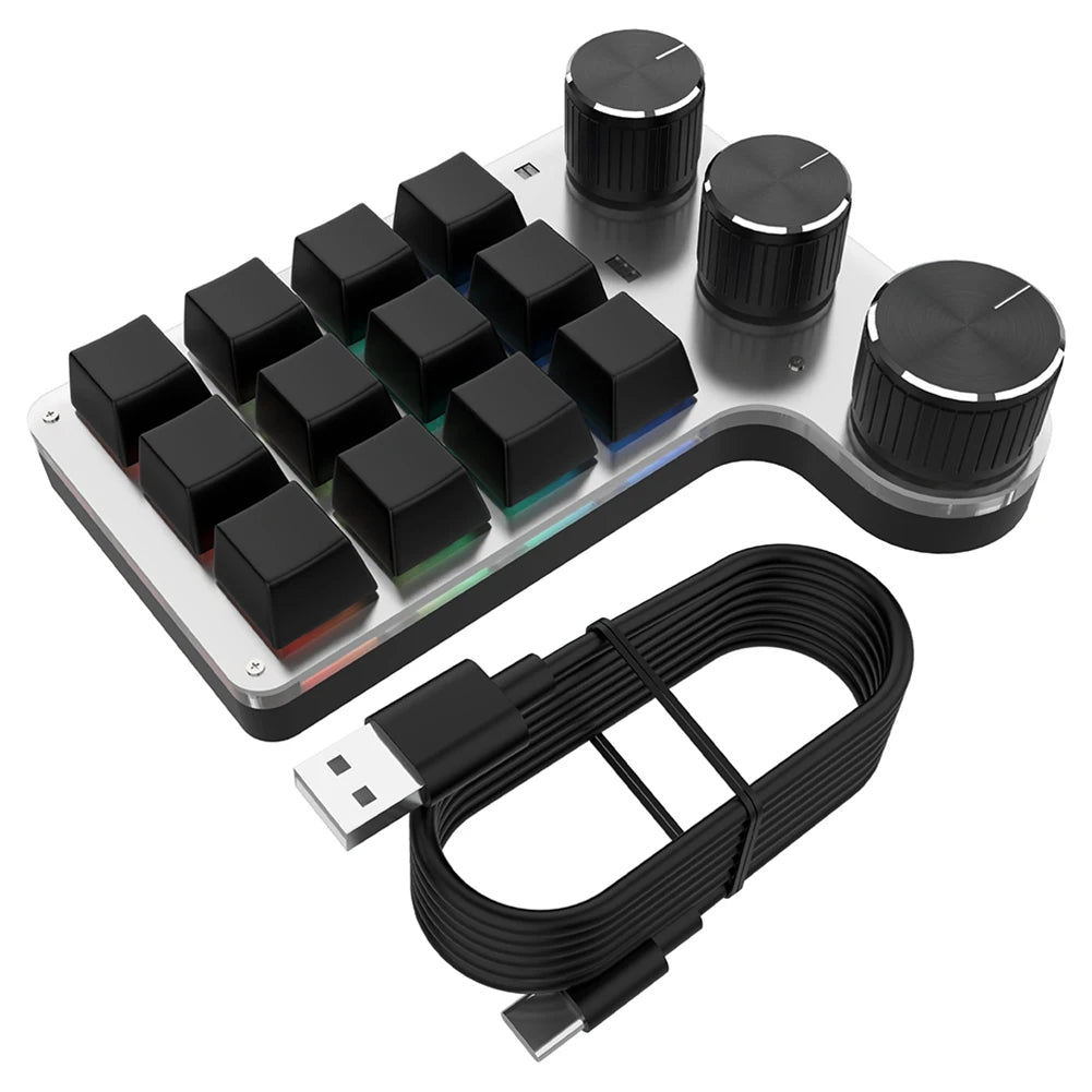 12 Keys 4 Knobs Mechanical Gaming Keyboard USB Wired/Bluetooth-Compatible Programming Macro Keyboard DIY Custom Hot-swap Keypad