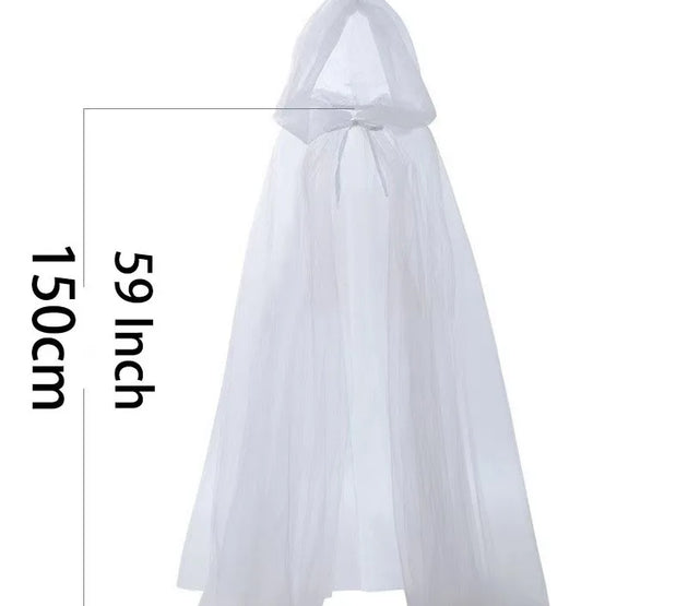 Halloween Hooded Cloak Long Mesh Cape Dark Gothic Costume Witch Robe Unisex Cosplay Outfit